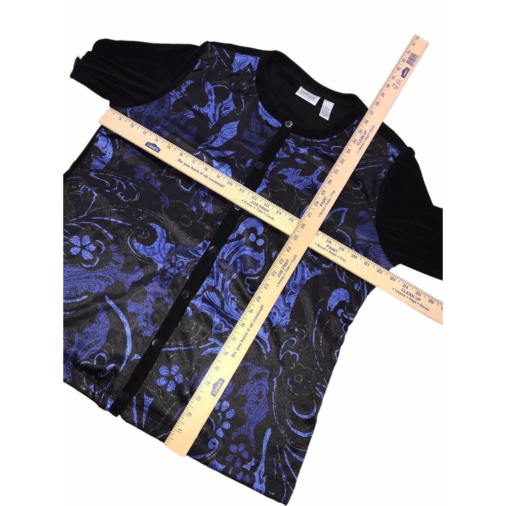 CHICO'S Travelers 3 Sz XL-16 Blue Metallic Button Up Blouse Jacket Women's - Picture 16 of 16